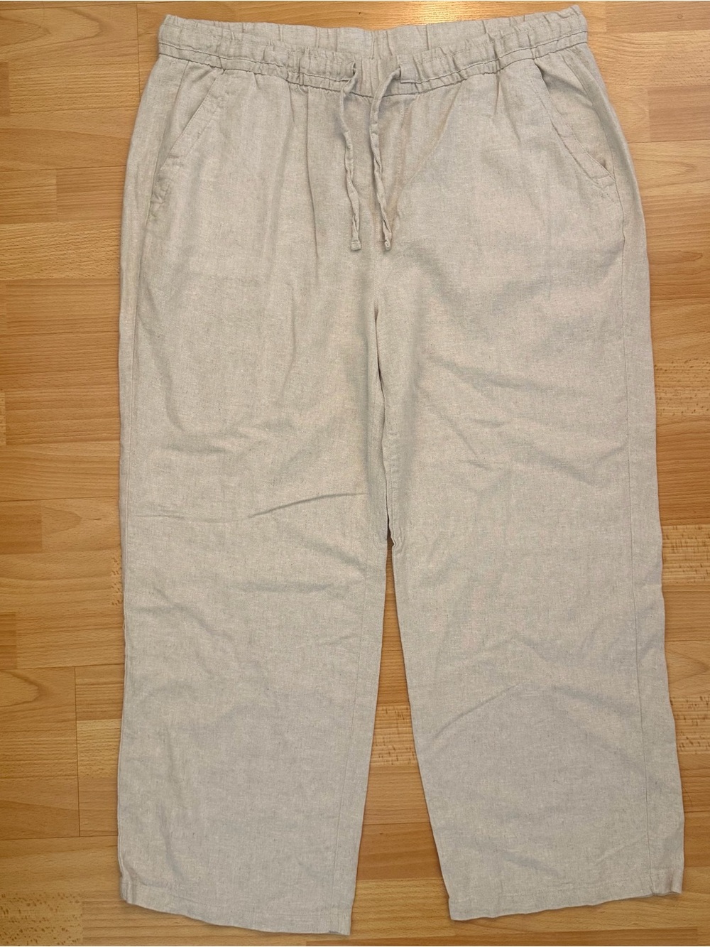 Men's Casual Drawstring Flax Linen Pants in Light Beige